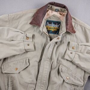 Vintage Dunbrooke Canvas Bomber Men Khaki Leather Collar Canvas Jacket M Utility